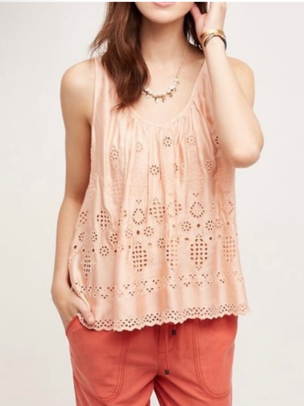 Anthropologie Vanessa Virginia Sadie Swing Eyelet Tank Top 12 NWT